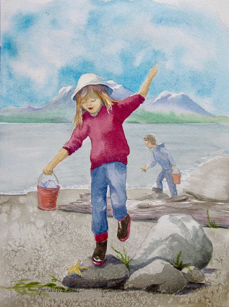 “BeachCombing Alaska Style Original Watercolor